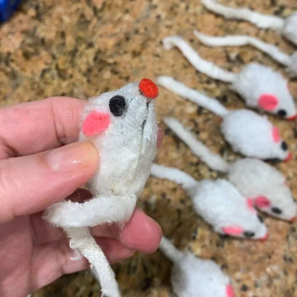 11 like new Set of White and Pink Toy 🐁 mice for cats with catnip inside, must !